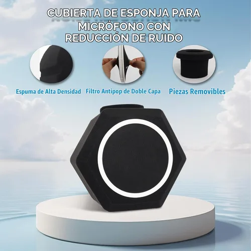 Vista 4 de Escudo de aislamiento de micrófono para grabación, bola de aislamiento de micrófono negro Portable Acoustic Foam Barrier, Easy Setup, Reduces Room