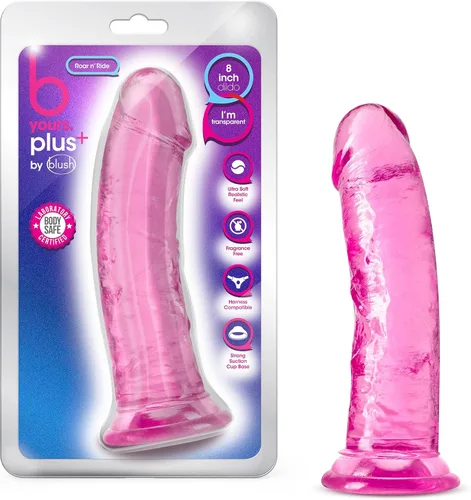 Vista 8 de Blush B Yours Plus Roar N' Ride - Consolador realista de 8 pulgadas, suave hecho a mano para juego anal, coño y pegging para adultos, juguete sexual