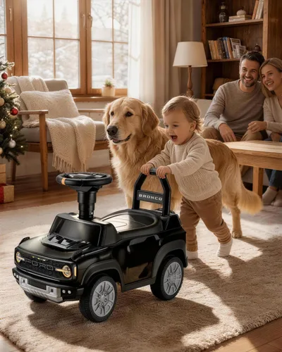 Vista 2 de First Ride On Auto de empuje para niños pequeños, con licencia Ford Bronco Raptor Push Around Buggy para niños pequeños de 1 a 3 años con cuerno