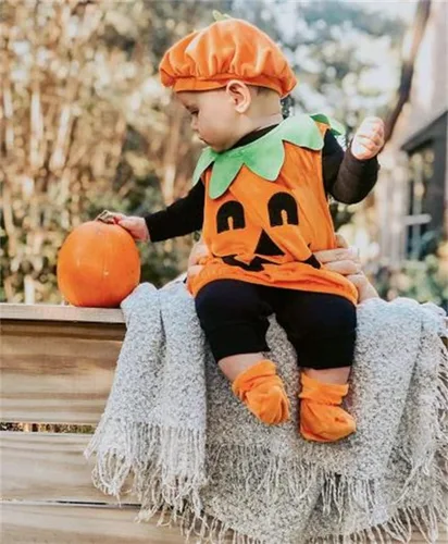Vista 8 de oneflow Disfraz de calabaza de Halloween para bebé recién nacido, con capucha, mono con capucha