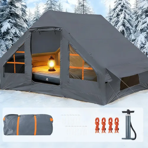 Vista 9 de Carpas inflables para acampar - Tienda de glamping fácil de inflar con bomba manual, tienda inflable de aire de PVC impermeable para acampar