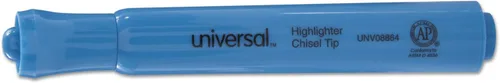 Vista 2 de Universal Resaltadores de escritorio, tinta azul fluorescente, punta de cincel, barril azul, docena