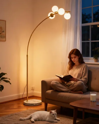 Vista 20 de Lightdot Lámparas de pie regulables doradas y negras de 66 pulgadas con mesa, moderna lámpara alta de pie con pantalla de globo, cabeza