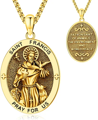 Vista 33 de Collar de San Patrono de Plata de Ley 925 St 01-Virgen María-Oro