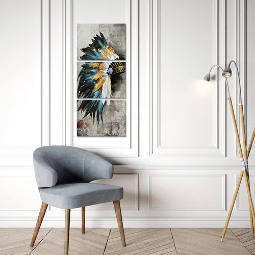 Vista 4 de sechars Juego de 3 impresiones artísticas de nativos americanos abstractos, tocado de jefes emplumados, pintura sobre lienzo, arte de pared, juego