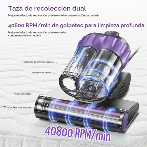 Vista 5 de Aspirador de colchón de cama - Succión de 18 KPa, calor de 150 °F, aroma Púrpura