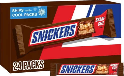Vista 12 de Barras de caramelo y chocolate tamaño grande Snickers Peanut Chocolate Candy Bars, Individually Wrapped Full Size Bars, Bulk Pack Great for
