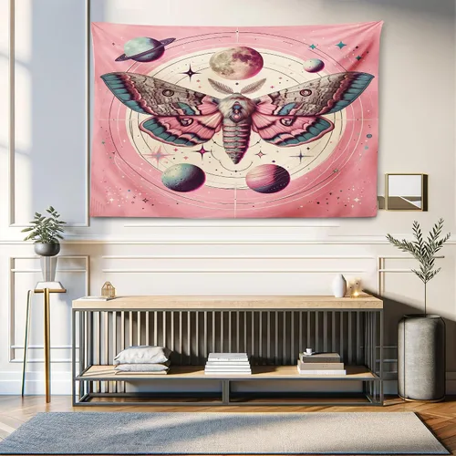 Vista 169 de Ambesonne Tapiz bohemio, diseño floral de bruja, luna y mariposa con adornos de mandala, decoración de tela para colgar en la pared para dormitorio
