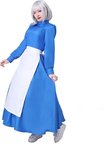 Vista 3 de Howl's Moving Castle Sophie - Disfraz de sirvienta azul con delantal blanco