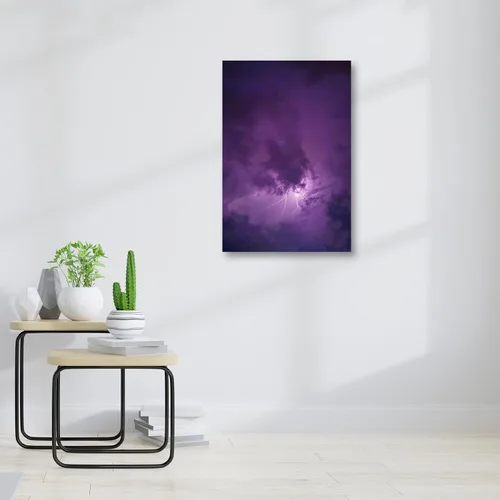 Vista 3 de Lienzo decorativo para pared, diseño de cielo nocturno morado, imágenes de relámpagos y paisajes de naturaleza Clould, decoración de pared