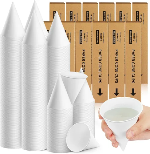 Vista 21 de Roshtia 100 tazas de cono de papel de 6 onzas gruesas desechables para hielo afeitado, dispensador de enfriador de agua para granizados
