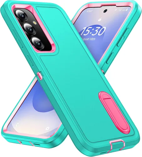Vista 34 de BaHaHoues Funda protectora de grado militar para Samsung Galaxy S25 Plus con soporte integrado, a prueba de golpes y caídas (morado noche/rosa bebé)