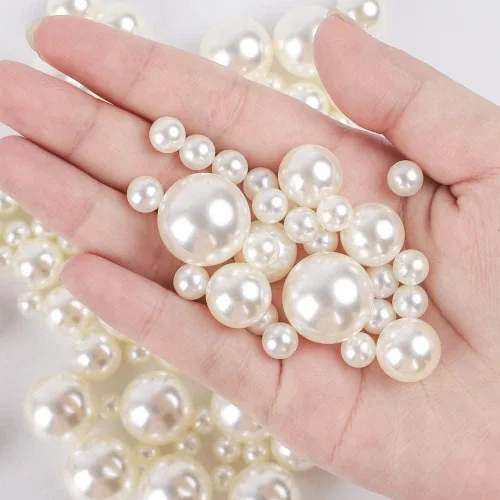 Vista 3 de Quefe 150 perlas para manualidades sin agujeros, relleno de jarrón, cuentas de perlas de plástico artificiales para dispersión de mesa, boda, fiesta