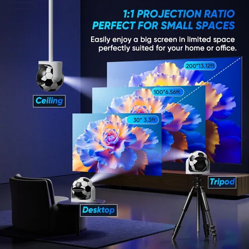 Vista 7 de Miniproyector con WiFi y Bluetooth Enfoque Automático y Keystone Vertical Proyector Inteligente Portátil Android 13 con Aplicaciones Integradas