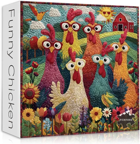 Vista 12 de PICKFORU - Divertido rompecabezas de pollo para adultos, 1000 piezas, rompecabezas abstracto de pollo, lindo rompecabezas de gallo de animales