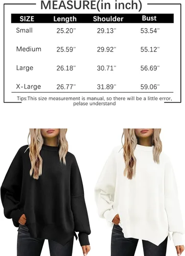 Vista 6 de EFAN Suéteres de gran tamaño para mujer, suéteres de otoño con cuello redondo y manga murciélago
