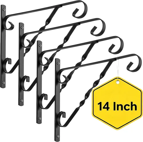 Vista 14 de AMAGABELI GARDEN & HOME Paquete de 2 colgadores colgantes para plantas al aire libre de 10 pulgadas, soportes de metal para colgar en la pared