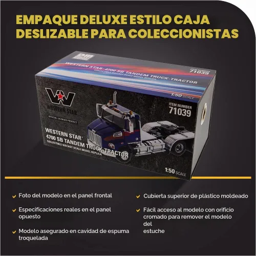 Vista 6 de Diecast Masters Western Star 4700 SB Tandem Day Cab Truck-Tractor - Azul Especificaciones de camiones reales Escala 1:50 Modelo semi camiones byDM