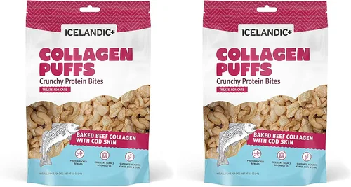 Vista 6 de Icelandic+ Colágeno Puffs: Colágeno de res al horno con piel de bacalao, bolsa de 0.5 onzas, golosinas para gatos, bocadillos crujientes