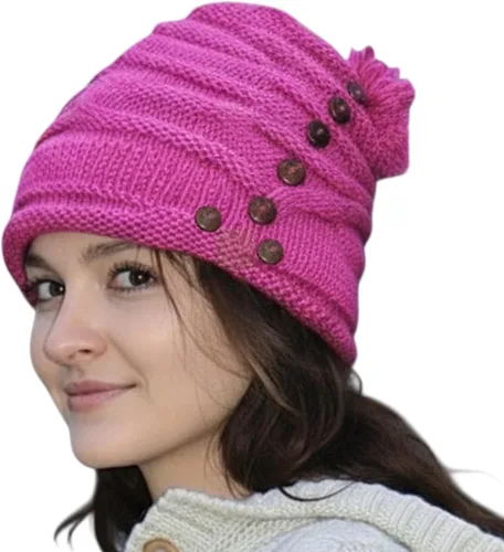 Vista 8 de Agan Traders 1414 - Gorro de punto de lana acanalada, cálido, de gran tamaño, grueso, suave, con forro polar holgado Borgoña