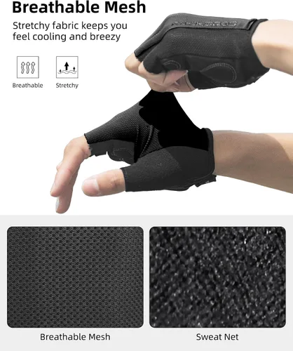 Vista 5 de ROCKBROS Guantes de ciclismo para hombres y mujeres - Guantes de bicicleta transpirables - Guantes de medio dedo para ciclismo diario