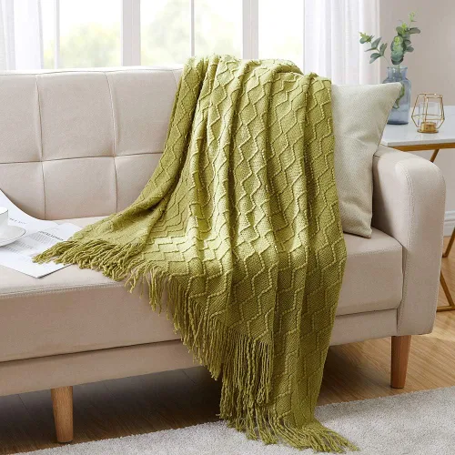 Vista 64 de Bourina Manta de punto decorativa con textura, unicolor y suave, para sofá, 50 x 60 pulgadas, almendra Knitted Throw Blanket 50x60 Inches, Soft