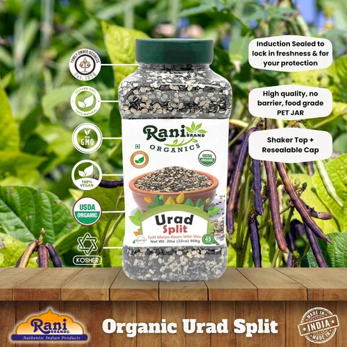 Vista 5 de Rani Organic Urid/Urad Split Chilka (frijoles mate divididos con piel) 32 onzas (2 libras) tarro de PET de 32.03 oz ~ Todo natural Apto