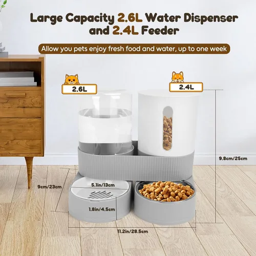 Vista 3 de Alimentador automático para perros y dispensador de agua, dispensador de agua y alimentos para mascotas 2 en 1, bebedero para mascotas de 2.6 L