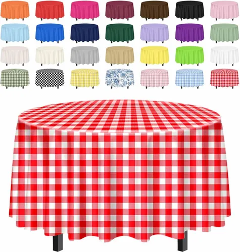 Vista 11 de SietDESEO Paquete de 2 manteles redondos de plástico de 84 x 84 pulgadas, impermeables, color negro, desechables para bodas, cumpleaños, baby Mantel