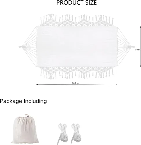 Vista 2 de Hamaca de macramé doble boho de lona de algodón, hamaca portátil de repuesto de 440 libras, capacidad de carga blanca