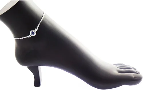 Vista 2 de Elegante tobillera azul de plata de ley 925, cadena de pie, Plata de ley Cristal Diamante de imitación