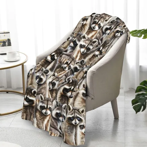 Vista 7 de Manta de franela de 40 x 30 pulgadas con temática de mapaches, manta suave para siesta en el hogar, oficina, para niños, niñas, mujeres, amantes