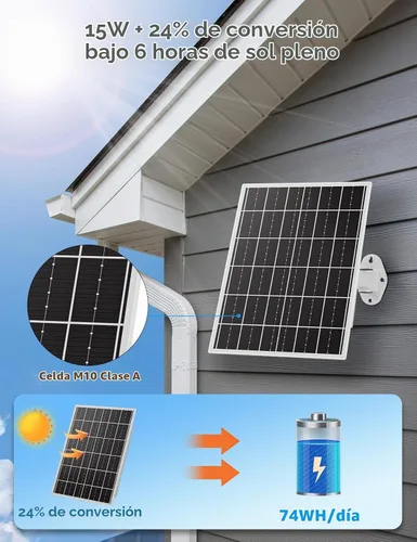 Vista 2 de Panel solar de 15 W 5 V para cámara de seguridad al aire libre con batería LiFePO4 de 20 Ah - Kit de panel solar monocristalino, placa de control