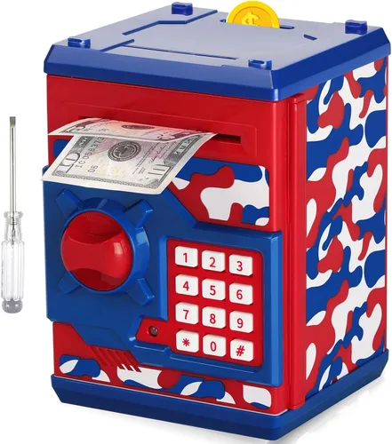 Vista 10 de Alcancía de diseño de cajero automático para niños y niñas, Vcertcpl - Mini alcancía con contraseña para monedas y dinero, con ranura automática