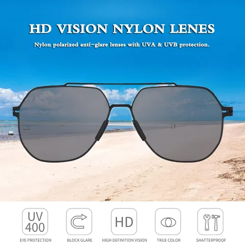 Vista 6 de Fullgren Gafas de sol polarizadas de polígono de gran tamaño para mujeres y hombres, persianas vintage UV400, clásicas grandes gafas de sol