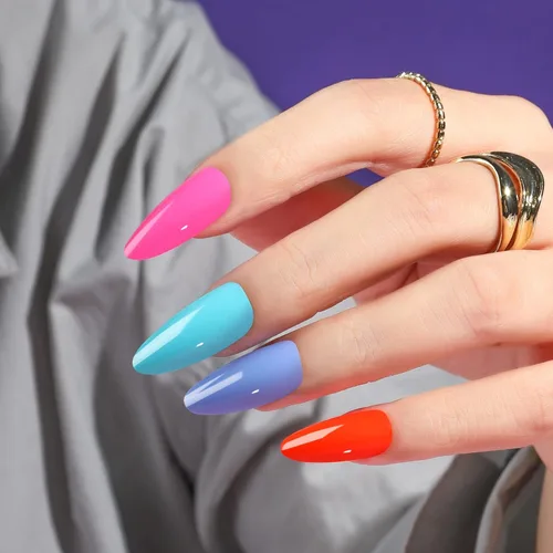 Vista 4 de FANDAMEI - Uñas de presión, 576 uñas postizas en 24 colores, uñas acrílicas de almendra de longitud media, cobertura completa, brillantes