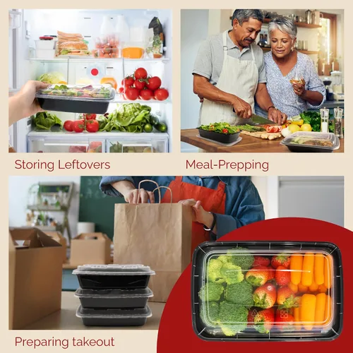 Vista 6 de Reli. Recipientes para preparación de comidas (paquete de 50, 32 onzas) 1 compartimento para alimentos con tapas Apto para microondas
