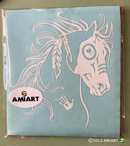 Vista 3 de Calcomanía de caballo de la guerra nativa americana, AMIART® Vinilo Ecuestre Art - I Love My Horses - Calcomanía de caballo tribal con símbolos