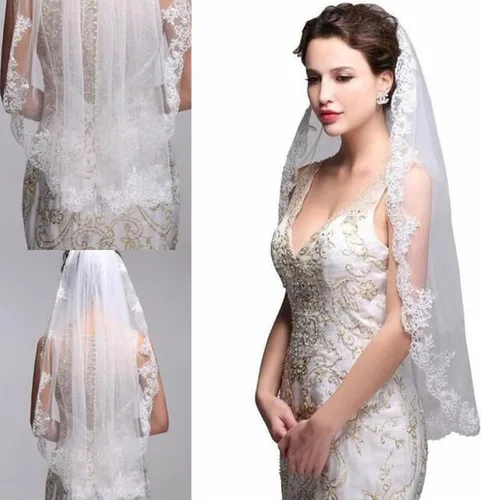 Vista 5 de Snadulor Velo de novia de boda con peine de 1 nivel, velo corto de boda, accesorios para el cabello de novia.