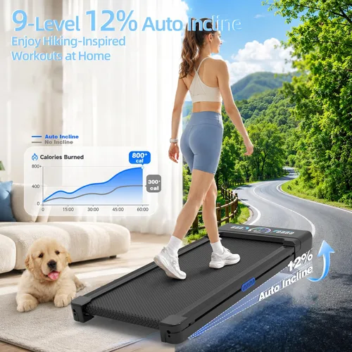 Vista 2 de Caminadora 12% de inclinación automática, caminadora debajo del escritorio Azul