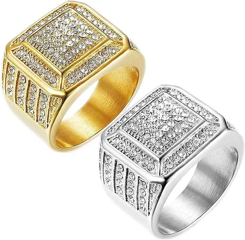 Vista 4 de LAIMIUMIU33 Anillo helado para hombre, anillo cuadrado suave, anillo de hip hop, anillo radiante de acero inoxidable 316, anillo brillante