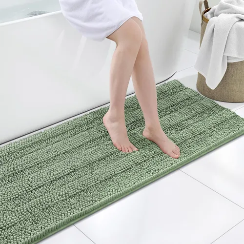 Vista 21 de Grandaily Alfombras de baño de felpilla a rayas de 24 x 16 pulgadas, extra gruesas y suaves, absorbentes, parte trasera de goma, alfombra de ducha