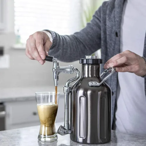 Vista 4 de GrowlerWerks uKeg Nitro - Cafetera de café frío, 50 onzas, cromo negro