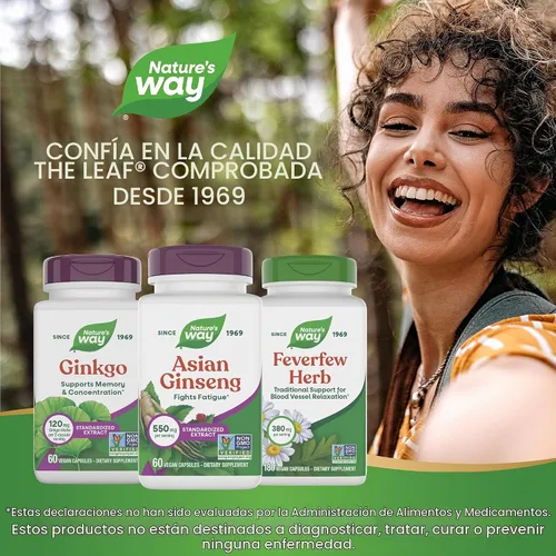 Vista 7 de Nature's Way, Ginseng asiático herbario premium, combate la fatiga*, 60 cápsulas