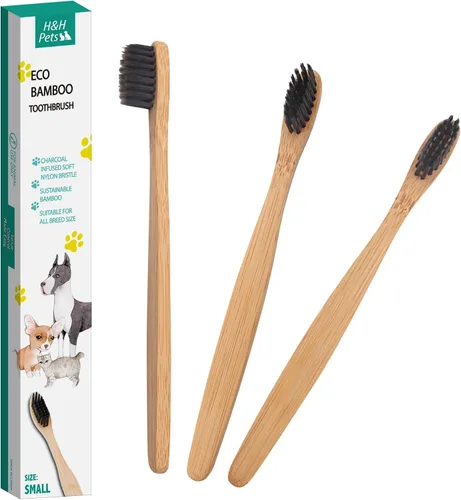 Vista 9 de H&H Pets Juego de cepillos de dientes de bambú para perros y gatos, cerdas ultrasuaves y cepillo de dientes de madera biodegradable, suministros