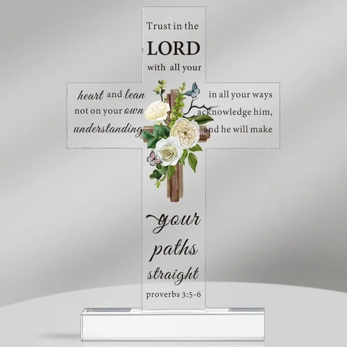 Vista 18 de Regalos Cristianos de Acrílico Chunful para Mujer y Hombre Cruz de Jesús Religiosa y Decorativa con Versículos de la Biblia y Oraciones Cruz