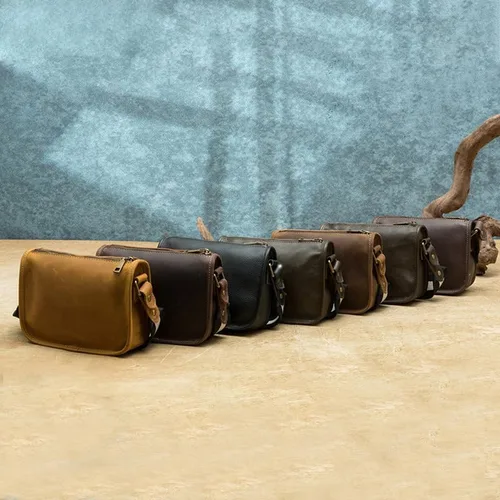 Vista 2 de Bolso bandolera vintage de cuero genuino para hombres y mujeres, uso diario informal de viaje