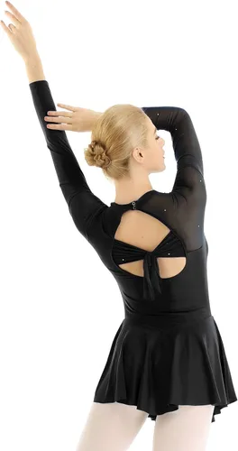 Vista 5 de Freebily Leotardo térmico de manga larga para mujer, patinaje sobre hielo, ballet, danza, gimnasia Negro