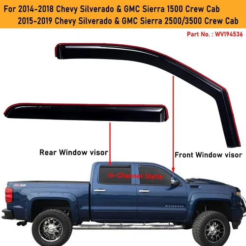 Vista 4 de Lightronic Visera de ventana de ventilación automática extra duradera en canal, compatible con Chevrolet Silverado 2014-2018 y GMC Sierra 1500