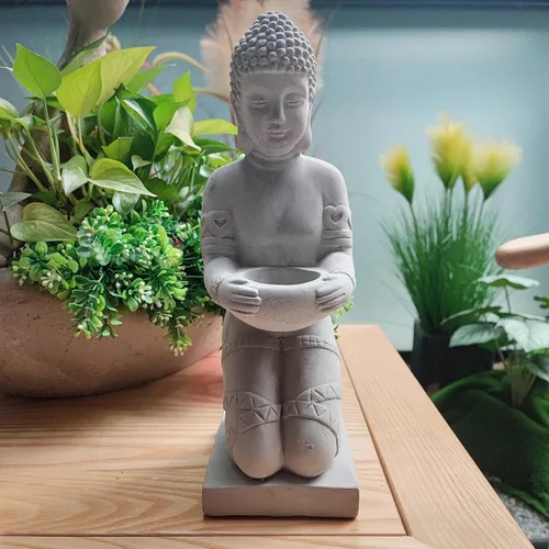 Vista 13 de Kante 25.6 "ligero sentado meditando Buda Zen interior al aire libre estatua gris hormigón Sentado de hormigón de 25.6 "h